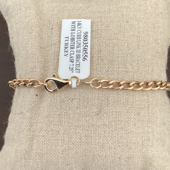 Real 14kt Yellow Gold Curb Link ID Chain Bracelet; 7 inch  14K Curblink ID bracelet with lobster clasp